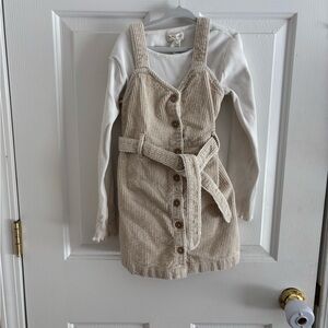 Chic Beige Corduroy Kids Dress with Belt